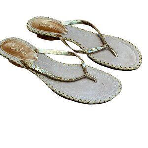 COLE HAAN Gold Leather with Rhinestone Thong Sandals Women's,  Size 9